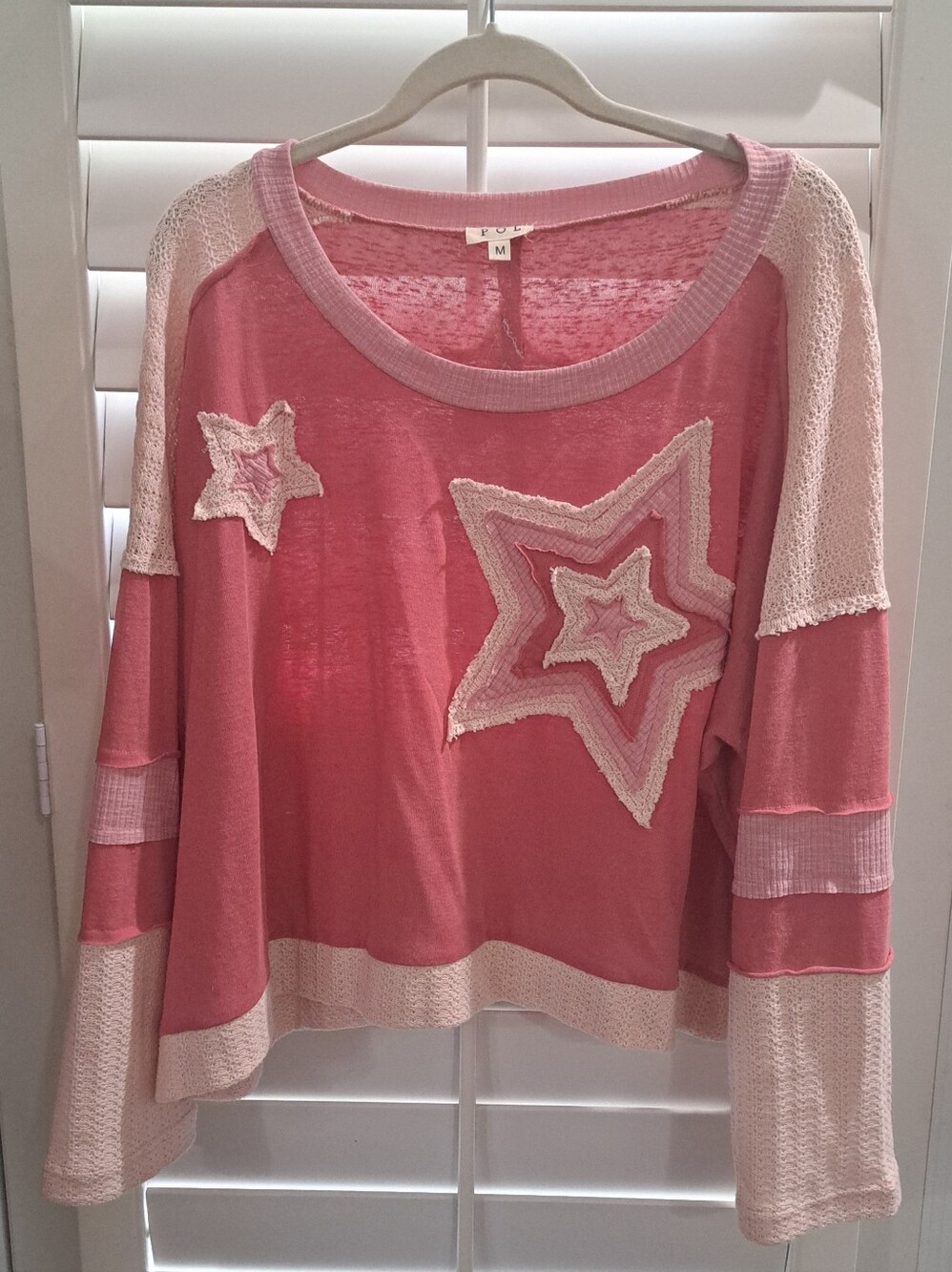 POL Pink Lightweight Top with Star Patches!  Size M - NWOT